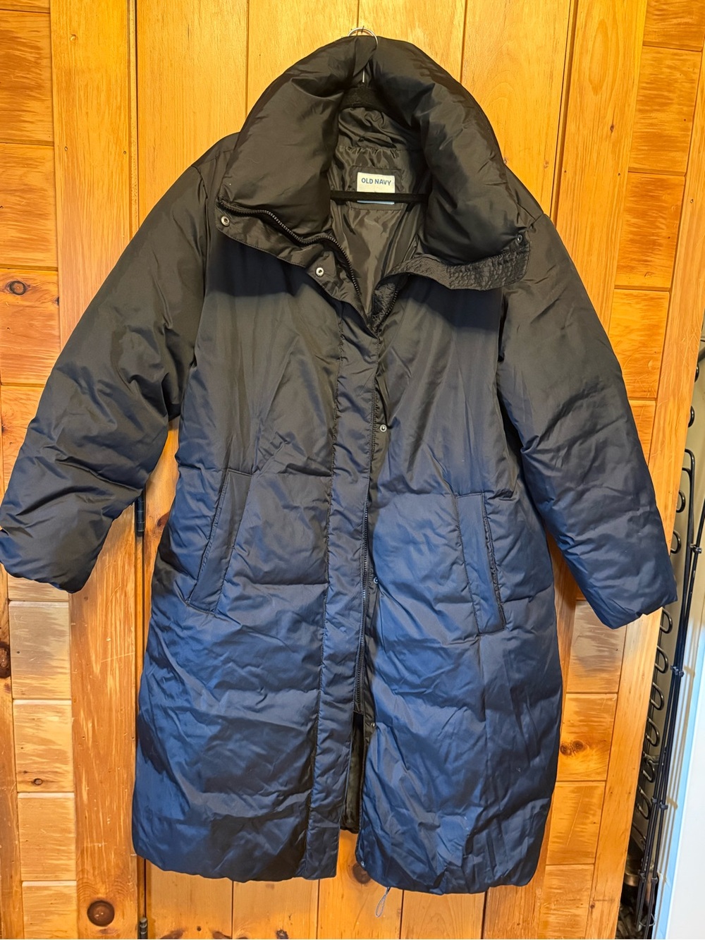 Old Navy Black Long Puffer Coat Women’s XL Oversized Collar Winter Jacket